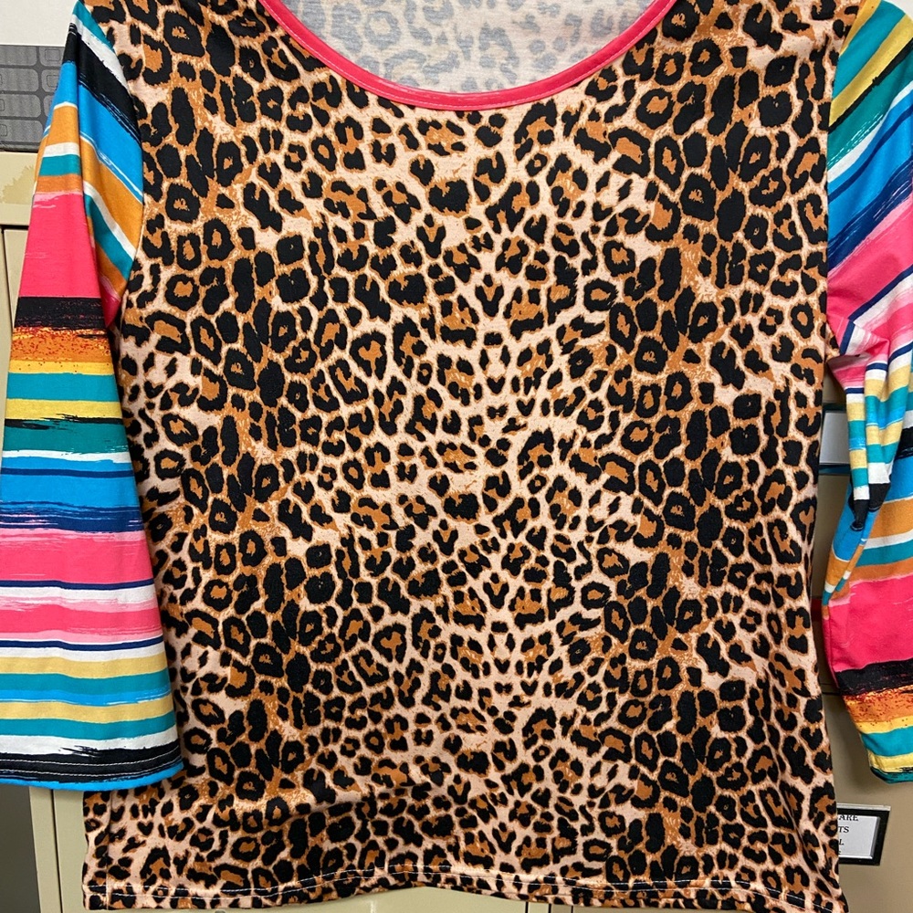 Boutique Style Ladies Serape and Leopard Shirt